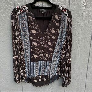 Lucky Brand Boho Embroidered Long Sleeve Shirt